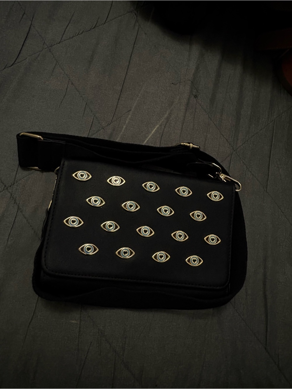 Betsey Johnson Black Eye-Embellished Crossbody Bag